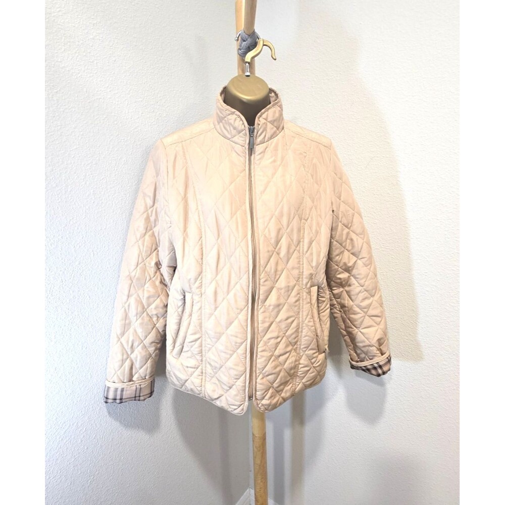 Vtg Jane Ashley Thermal Quilted Jacket Coat Sm Beige Equestrian Old Money Preppy